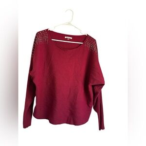 Elegant Burgundy Sweater with Studded Shoulders